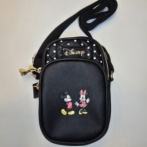 Disney Mickey Minnie Mouse Crossbody Bag Black Polka Dot Mini Shoulder Purse